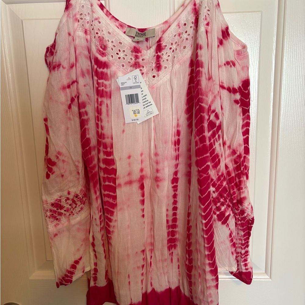 Vintage America Red and White Boho Blouse